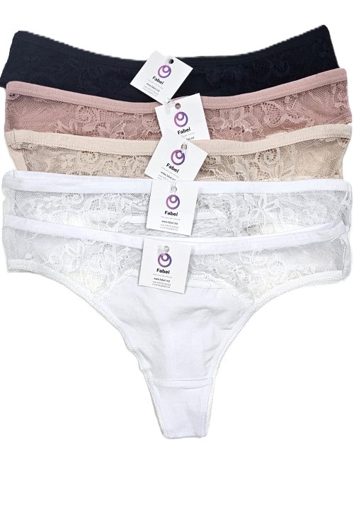 Tanga cu dantelă, din bumbac.