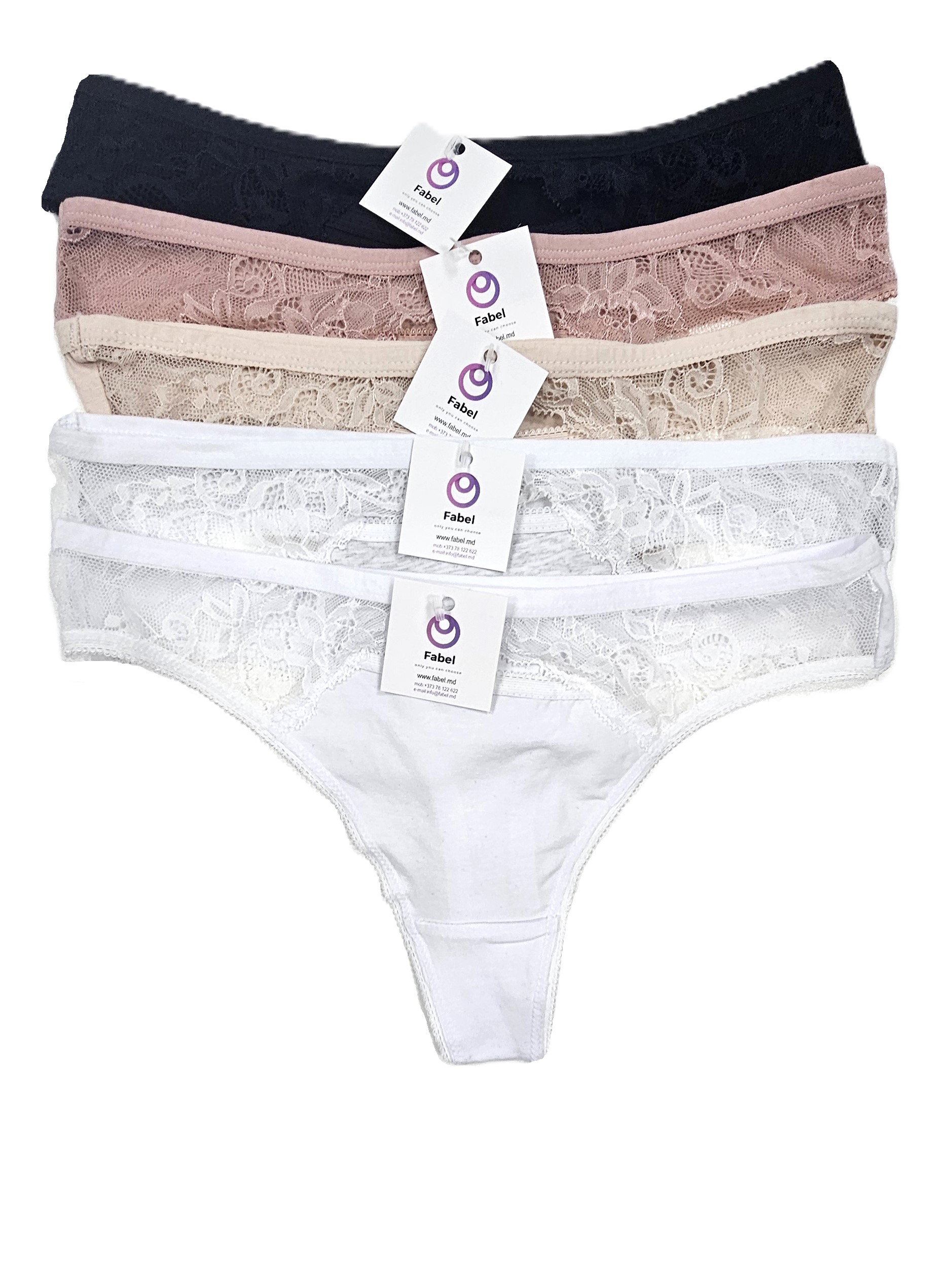 Tanga cu dantelă, din bumbac.