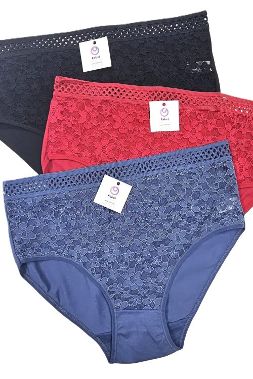 Chiloți clasici din bumbac cu dantelă în față și talie înaltă.