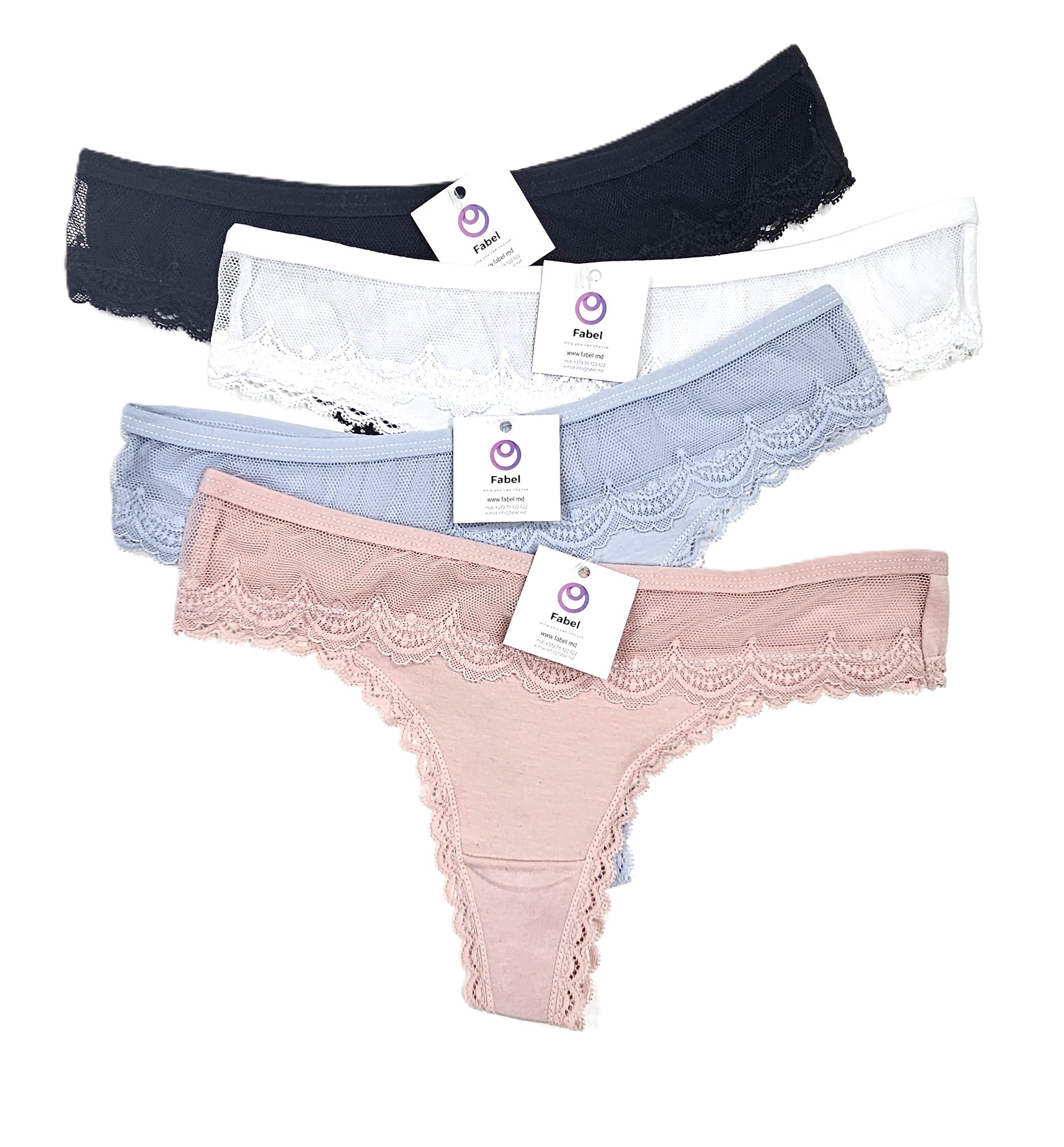 Tanga din bumbac cu dantelă.