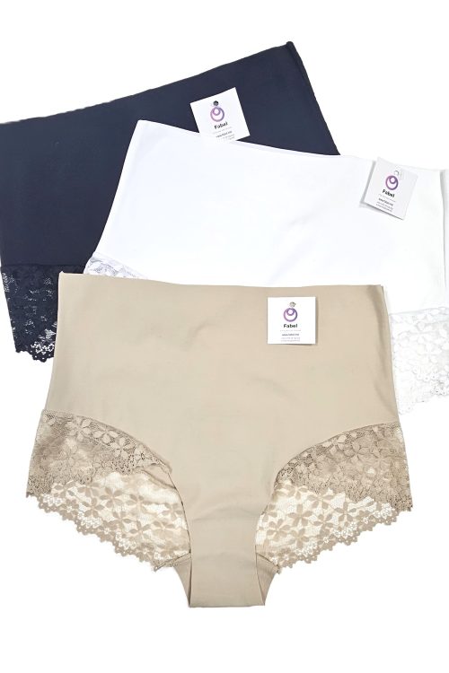 Chiloți invisible, microfibră și dantelă cu talie înaltă.