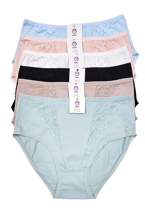 Chiloți clasici din bumbac cu dantelă și talie înaltă