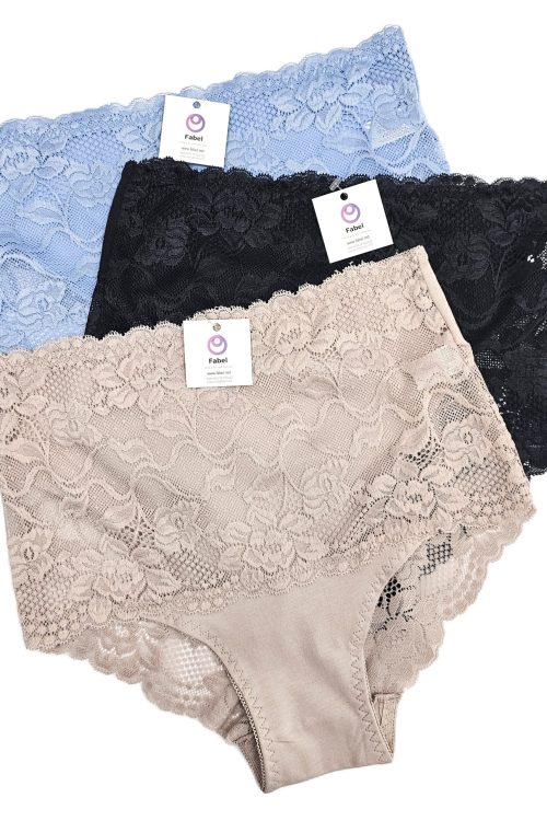 Chiloți clasici din bumbac cu dantelă și talie înaltă