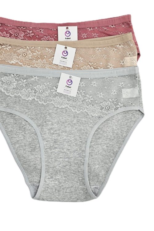 Chiloț clasic din bumbac cu dantelă și talie înaltă