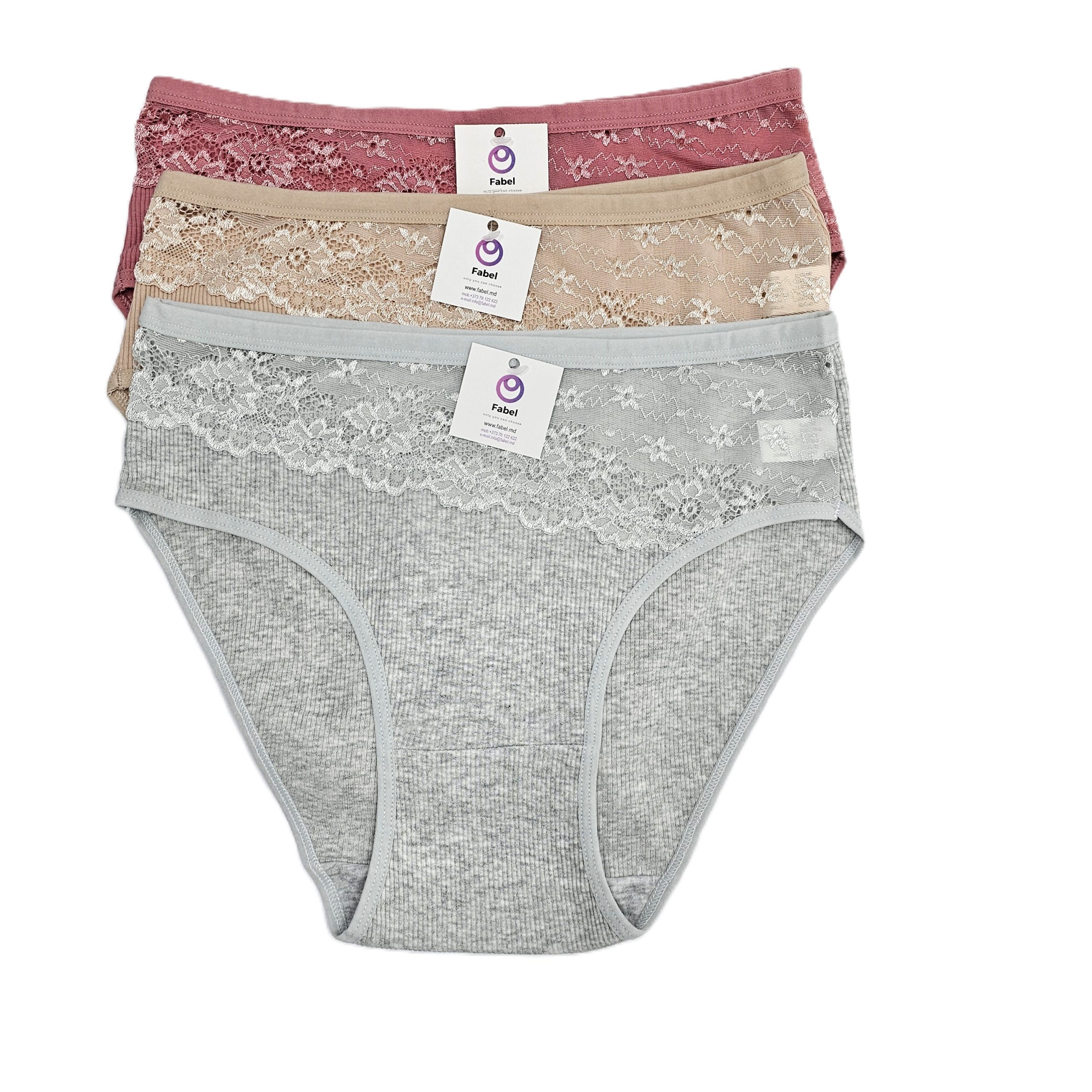 Chiloț clasic din bumbac cu dantelă și talie înaltă