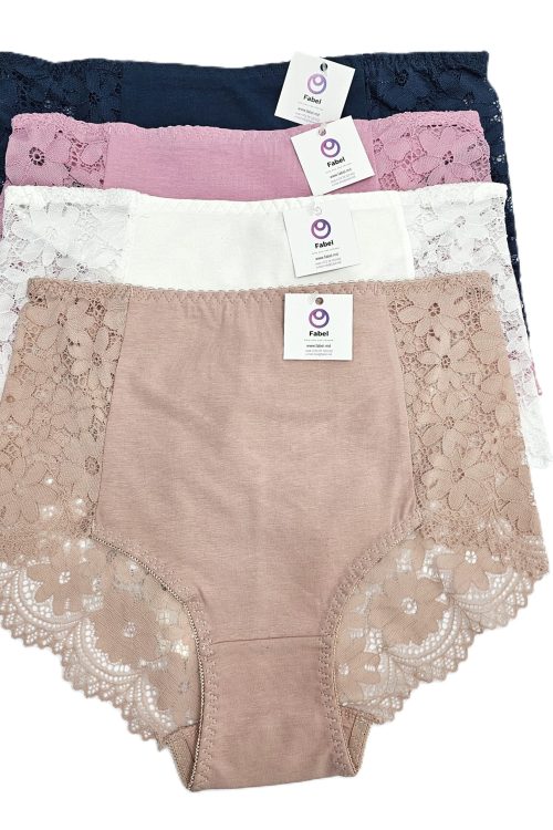 Chiloți clasici din bumbac cu dantelă și talie înaltă