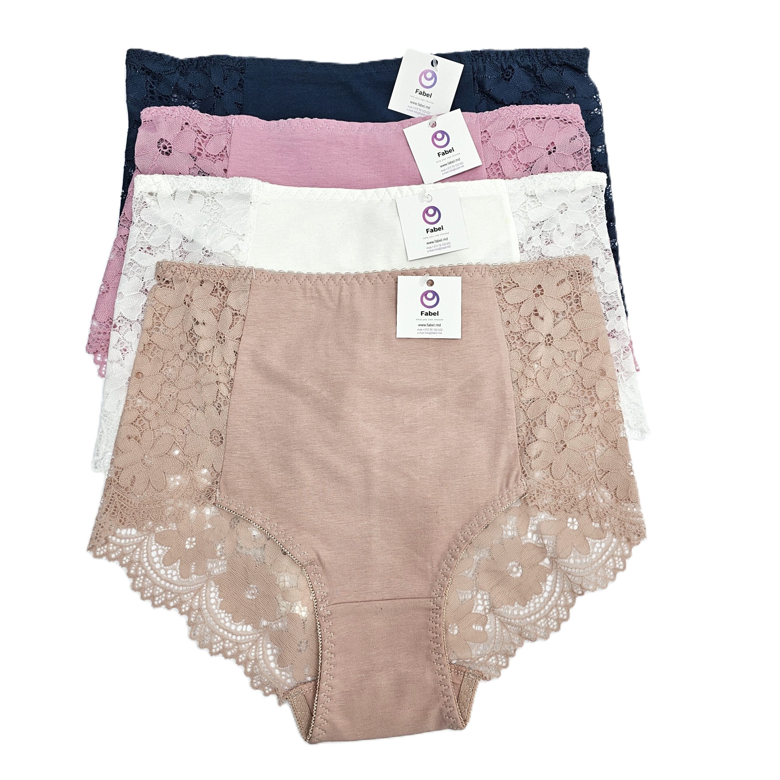 Chiloți clasici din bumbac cu dantelă și talie înaltă