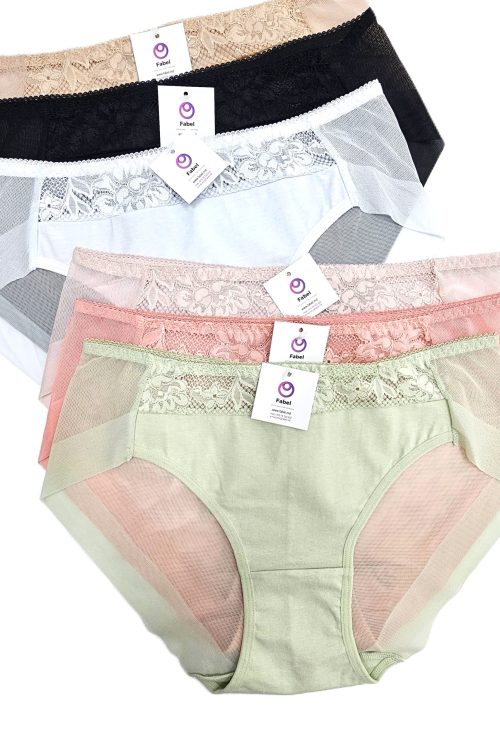 Chiloți din bumbac cu dantelă, posterior semitransparent .