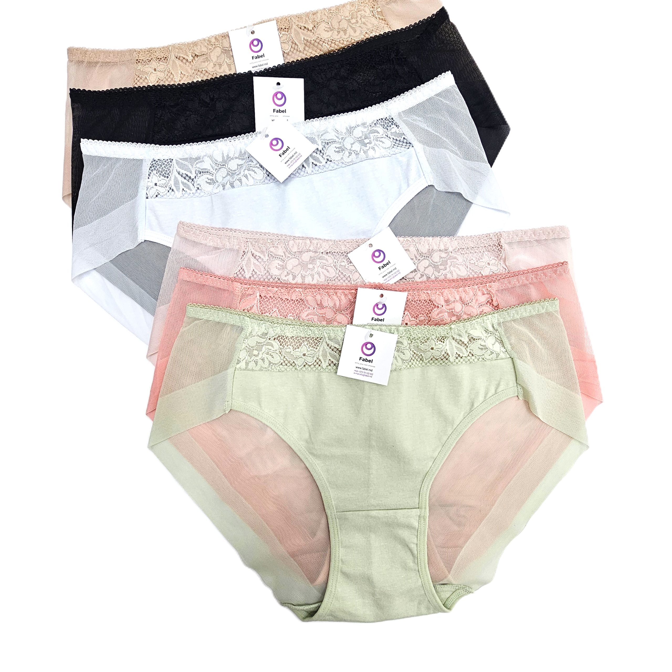 Chiloți din bumbac cu dantelă, posterior semitransparent .