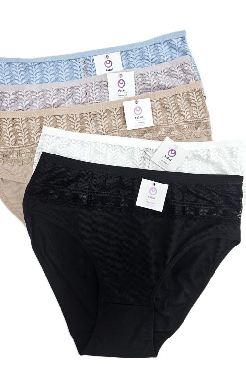 Chiloți clasici din microfibră cu dantelă și talie înaltă.