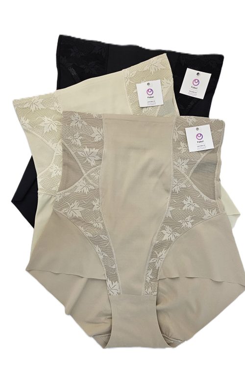 Chiloți modelatori, cu talie înaltă, cu bandă siliconată.