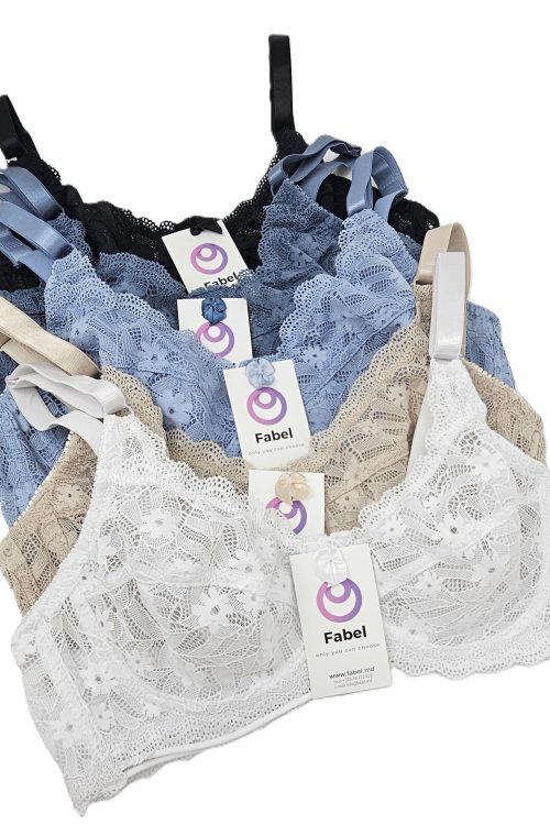 Sutien de dantelă cu bretele decorative sub bust, cu sârmă.