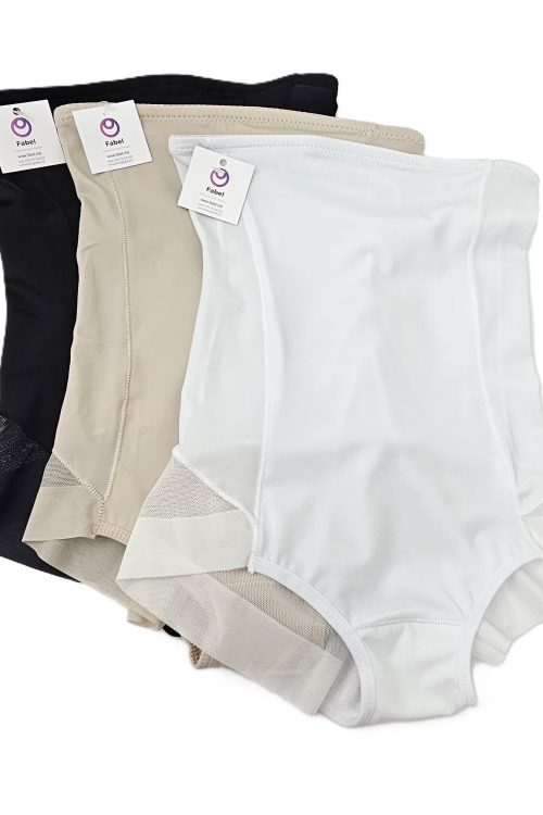 Chiloți modelatori, cu talie înaltă, cu bandă siliconată, posterior semitransparent.