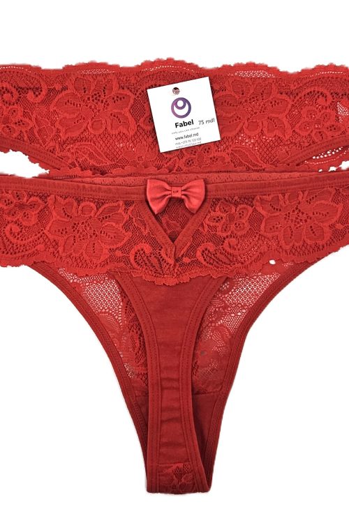 Tanga cu fundiță la spate, din bumbac cu dantelă 99165